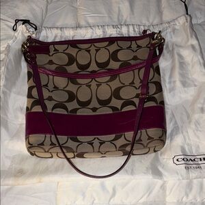 Coach Signature Canvas Shoulder Bag - Brown and Purple